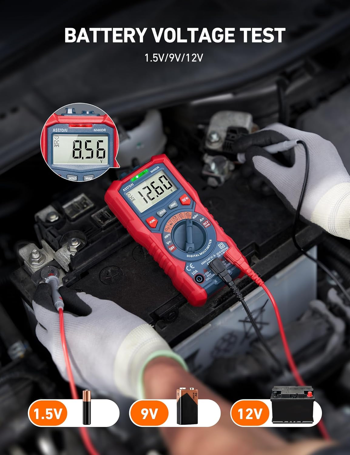 Multimeter Tester, TRMS 4000 Counts Volt Meter Auto-Ranging Ohmmeter Digital 1.5V/9V/12V Battery Voltage Tester Measure Voltage Current Resistance Diodes Continuity Capacitance with NCV