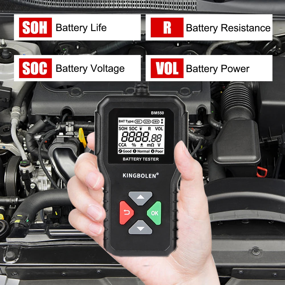 100-2000 CCA Black Car Battery Tester BM550 Car Battery Tool 6V 12V 24V Battery System Detect Auto Battery Analyzer