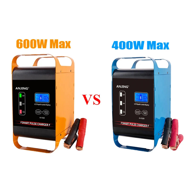 12V- 24V Car Charger High Power 600W 400W SUV Truck Fast Charging Battery Charger LCD Display Car Lead Acid Battery Charger