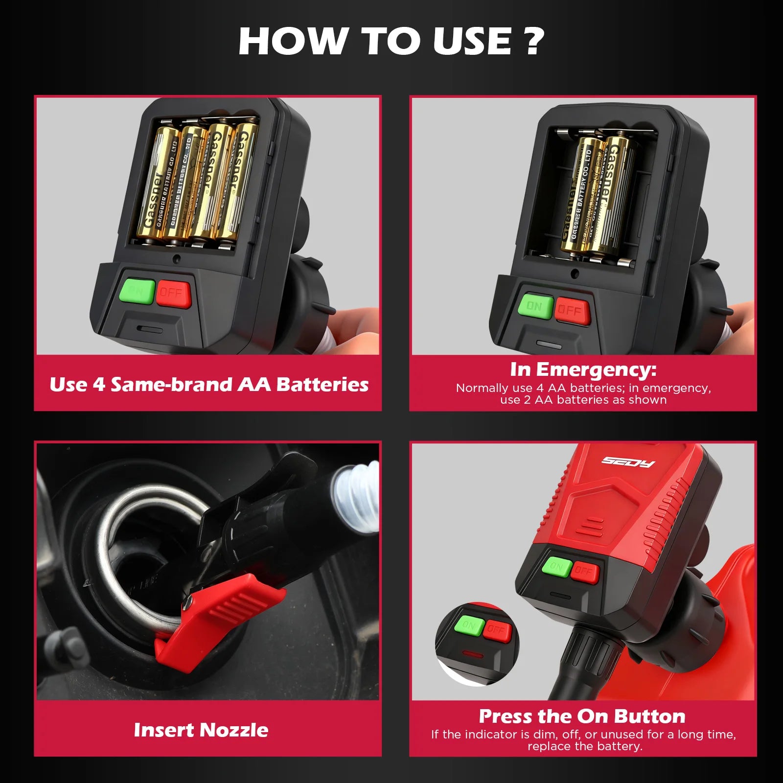 SEDY Automatic Fuel Transfer Pump with Auto-Stop Sensor(3.2 GPM), Battery Operated Gas Can Pump with 3 Can Adapters
