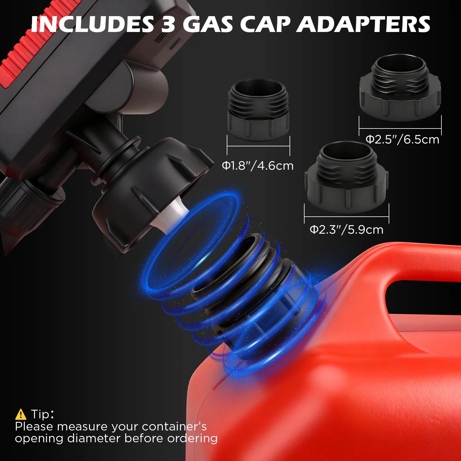 SEDY Automatic Fuel Transfer Pump with Auto-Stop Sensor(3.2 GPM), Battery Operated Gas Can Pump with 3 Can Adapters