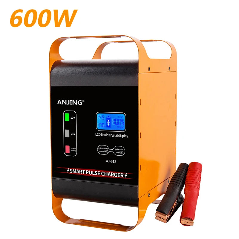 12V- 24V Car Charger High Power 600W 400W SUV Truck Fast Charging Battery Charger LCD Display Car Lead Acid Battery Charger