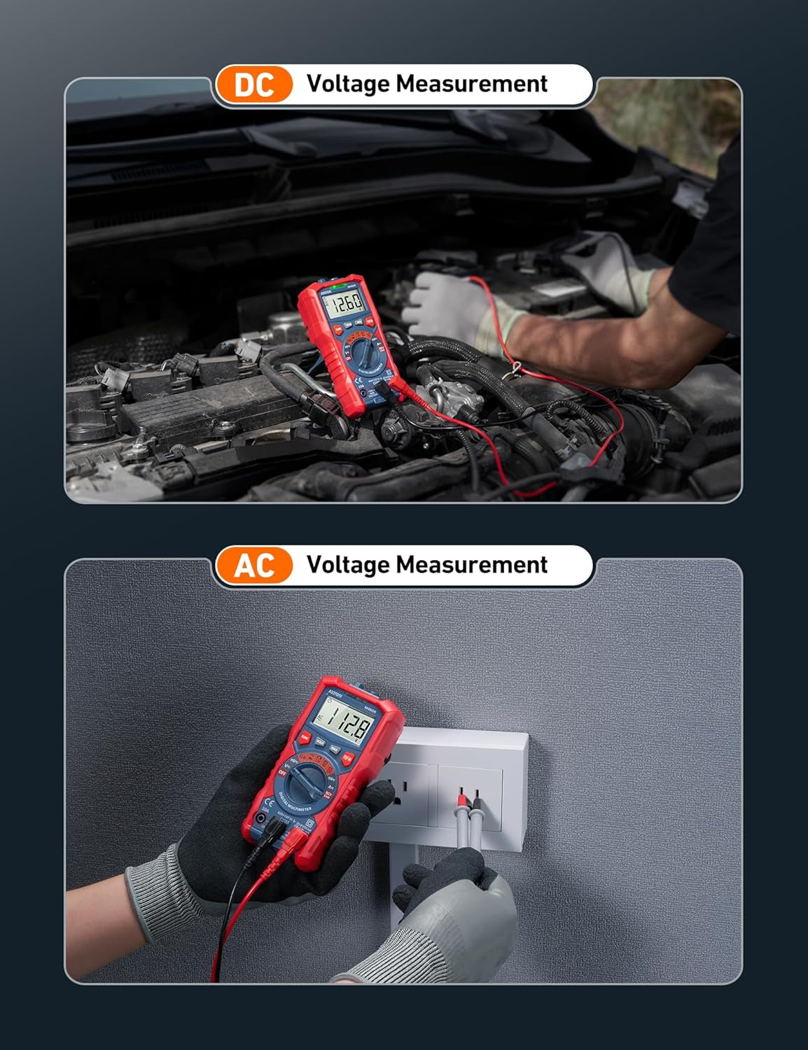 Multimeter Tester, TRMS 4000 Counts Volt Meter Auto-Ranging Ohmmeter Digital 1.5V/9V/12V Battery Voltage Tester Measure Voltage Current Resistance Diodes Continuity Capacitance with NCV